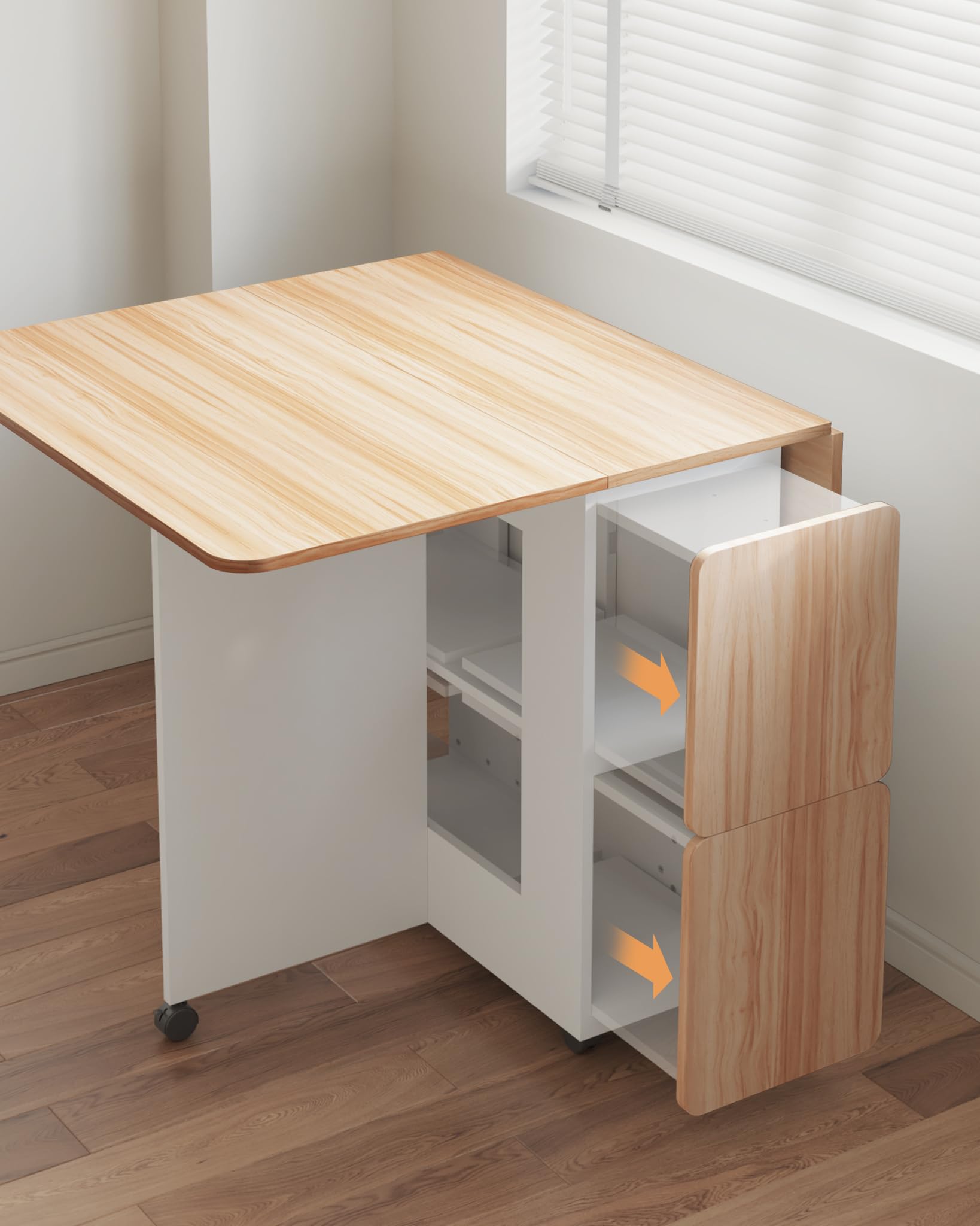 Mondeer Ensemble Table à Manger avec 4 Chaises, Ensemble Table à Manger Pliable avec Chaises pour Petits Espaces avec Etagères de Rangement, 120 x 80 x 80 cm, Chêne et Blanc