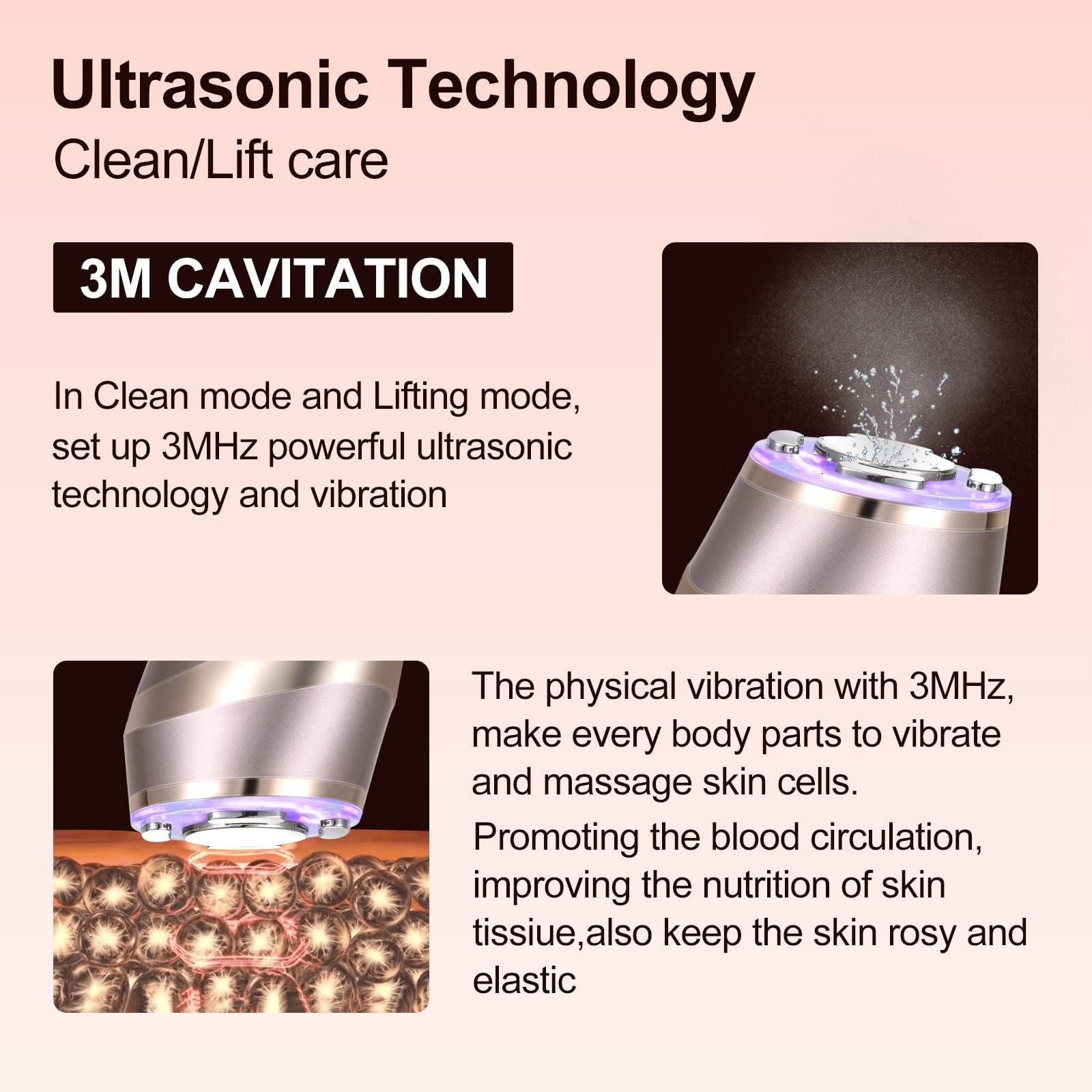 Radiofrequenz und Ultraschallgerät für das Gesicht,5 in 1 Gesichtsmassagegerät Faltenentferner RF EMS Lichttherapie,für Lifting Gesichtsmassage Anti Falten Anti-aging,USB Wiederaufladbar
