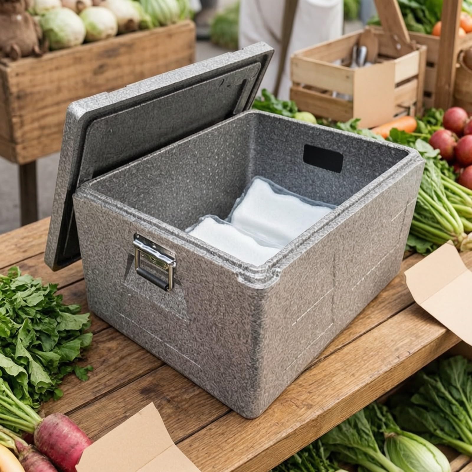 Contenedor Aislado con Tapa | Gran Capacidad, Resistente, Nevera Portátil, para actividas Al Libre, Gris, 108L