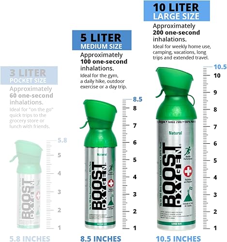 Miniatura 4 de Boost Oxygen Juego de 8 botellas de oxígeno suplementario enlatadas de 5 litros y 10 litros con boquilla, soporte respiratorio para recuperación