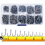 300PCS Small High-Carbon Steel Barbed Fishing Hooks with Holes, 10 Specifications of Fishing Hooks, Portable Boxed Hooks, Powerful Hooks That Can Adapt to Various Fishing Environments