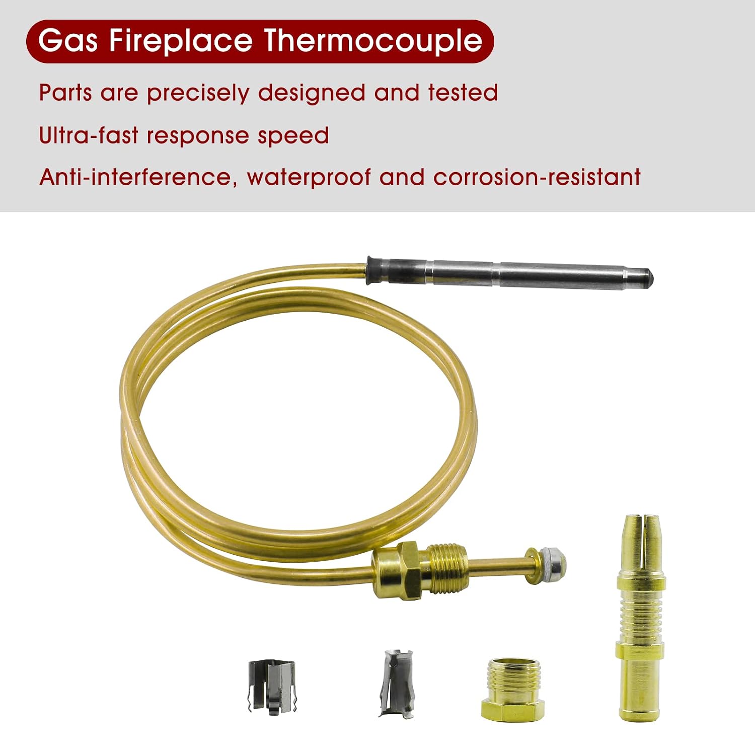 MENSI Thermocoupler for Robertshaw Thermostat Control Pilot Burner Assembly Replacement 1980-024 & 1980-036 Snap Fit Universal Thermocouple (24")