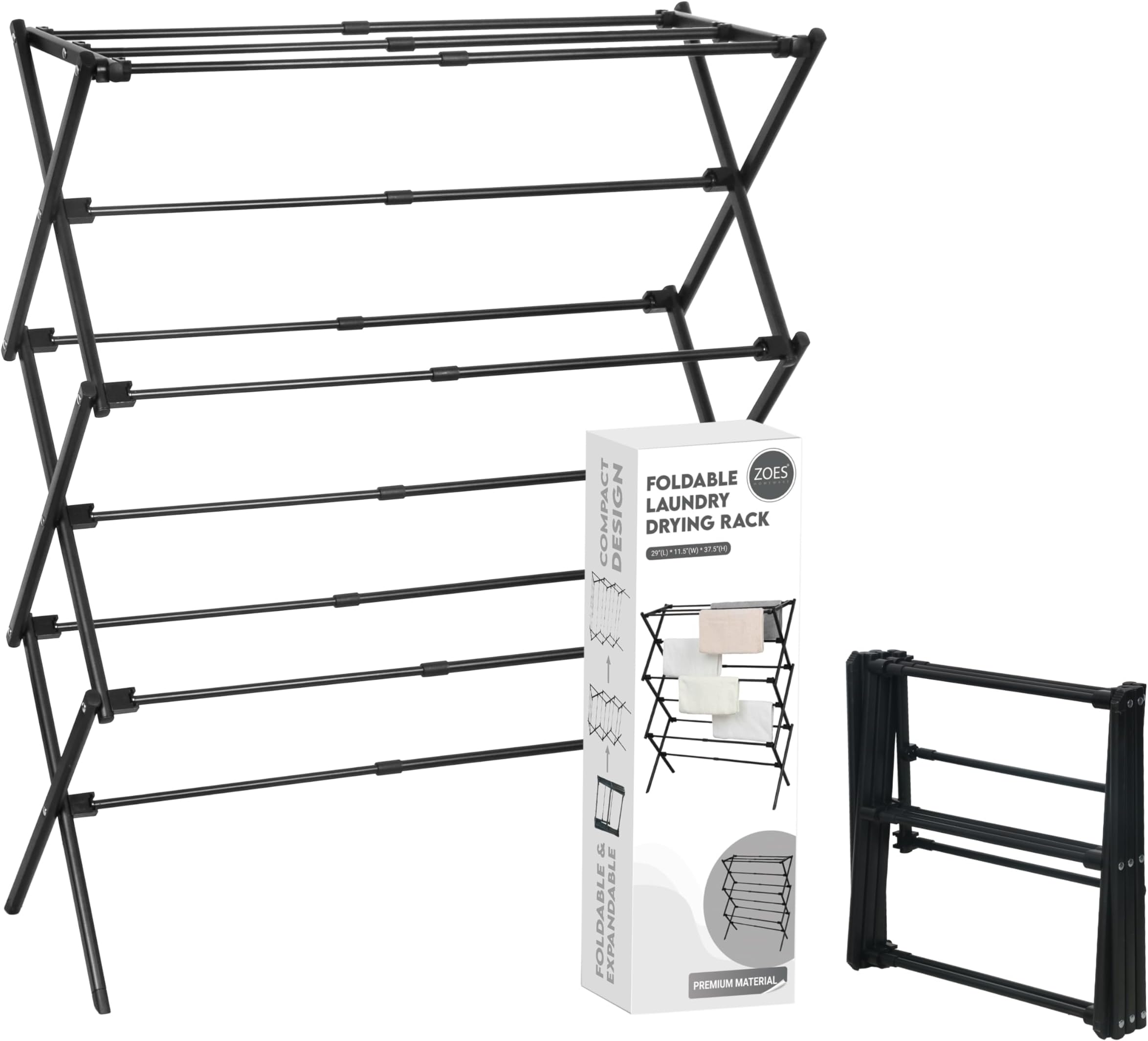 ZOES HOMEWARE Clothes Drying Rack | Foldable Drying Rack Clothing for Laundry | Small Collapsible Portable Dryers for Laundry | Use for Indoor & Outdoor | Black 37.5"x29"x12"