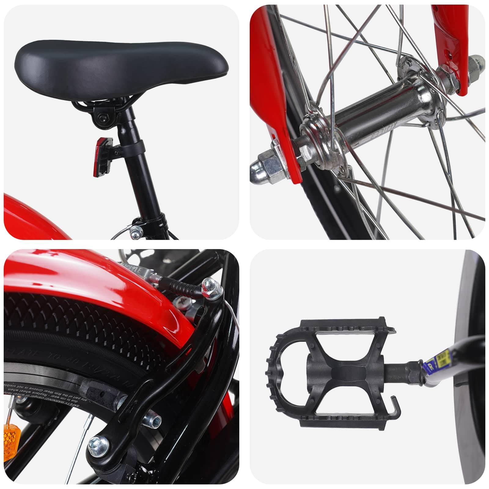 vidaXL Bicicletta Bambino 24 Pollici per 8-12 Anni Nero Rosso, Bicicletta Bambino Classica, Bici di Avvio Sicuro, Telaio in Acciaio, Sella Regolabile, Sistema di Frenatura Semplice