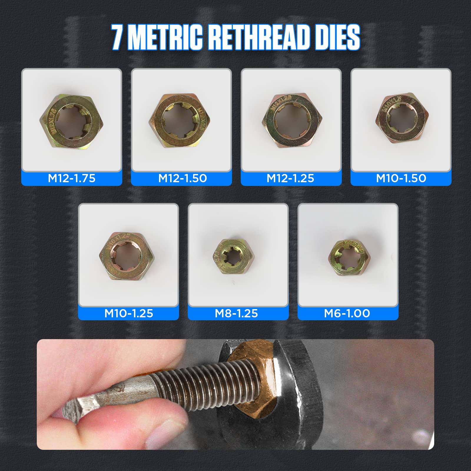 MRCARTOOL Restaurador de Roscas Métricas Kit de Reparación de Roscas Métricas Universal Juego de Herramientas para Reparar con Matrices, Machos y Limas de Roscar