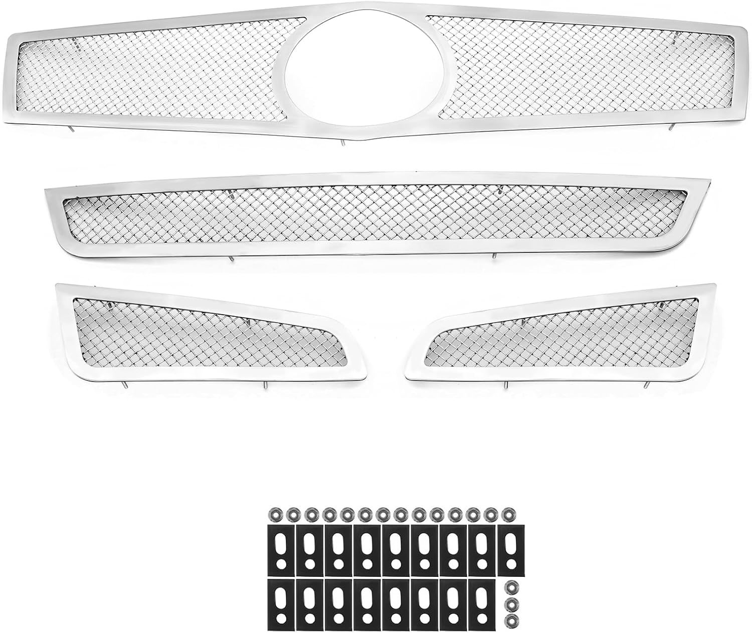 APS Compatible with Cadillac ATS 2013-2014 Logo Show Main Upper Fog Light Lower Bumper Stainless Steel Chrome Mesh Front Grill Grille Insert Combo A71311T