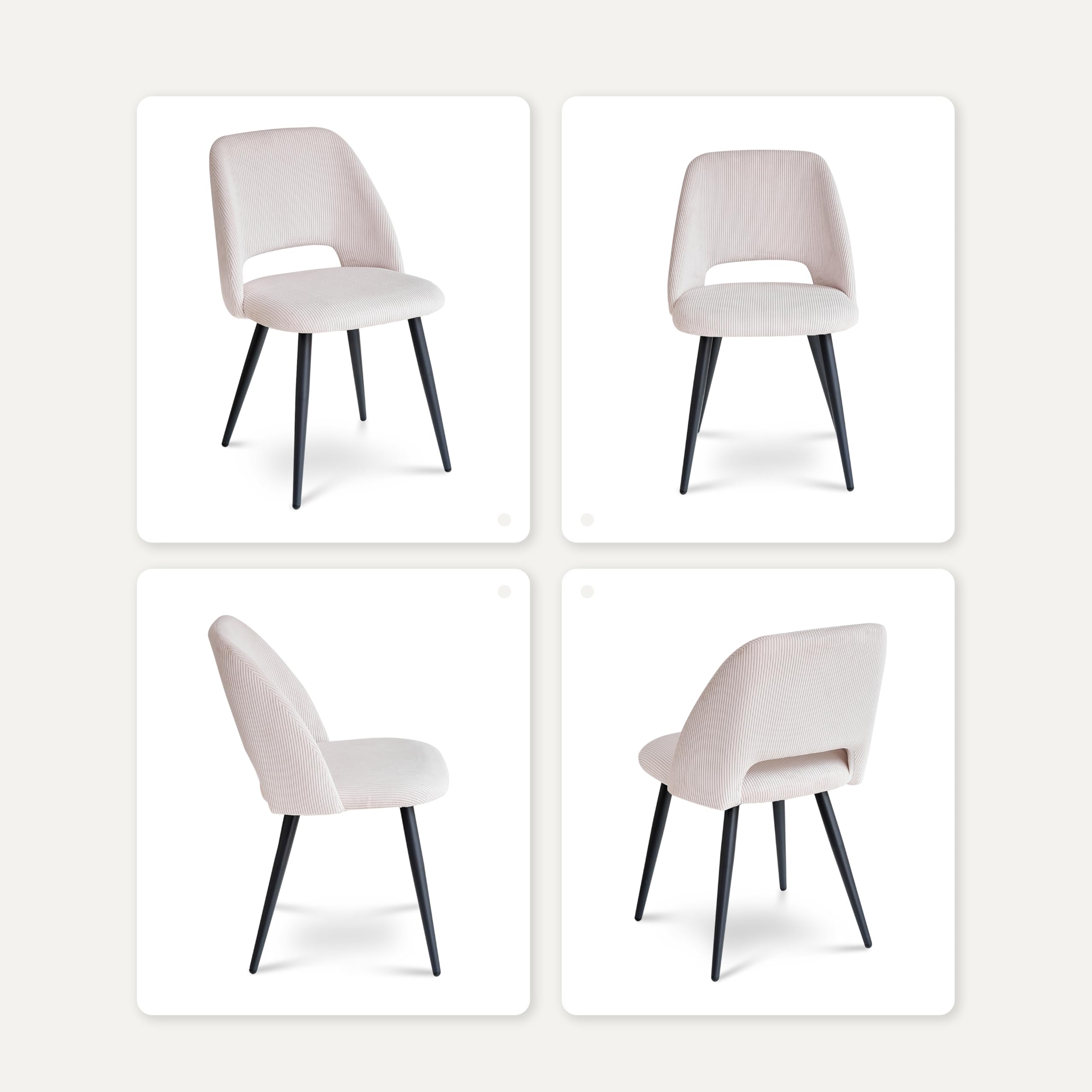 GrandCA HOME Set Tavolo e Sedie da Pranzo,Tavolo Rotondo Moderno da 100 Cm,4 Sedia da Pranzo In Velluto a Coste Traforato,adatto Per Cucina, Soggiorno, Caffetteria(Marmo Nero + Beige)