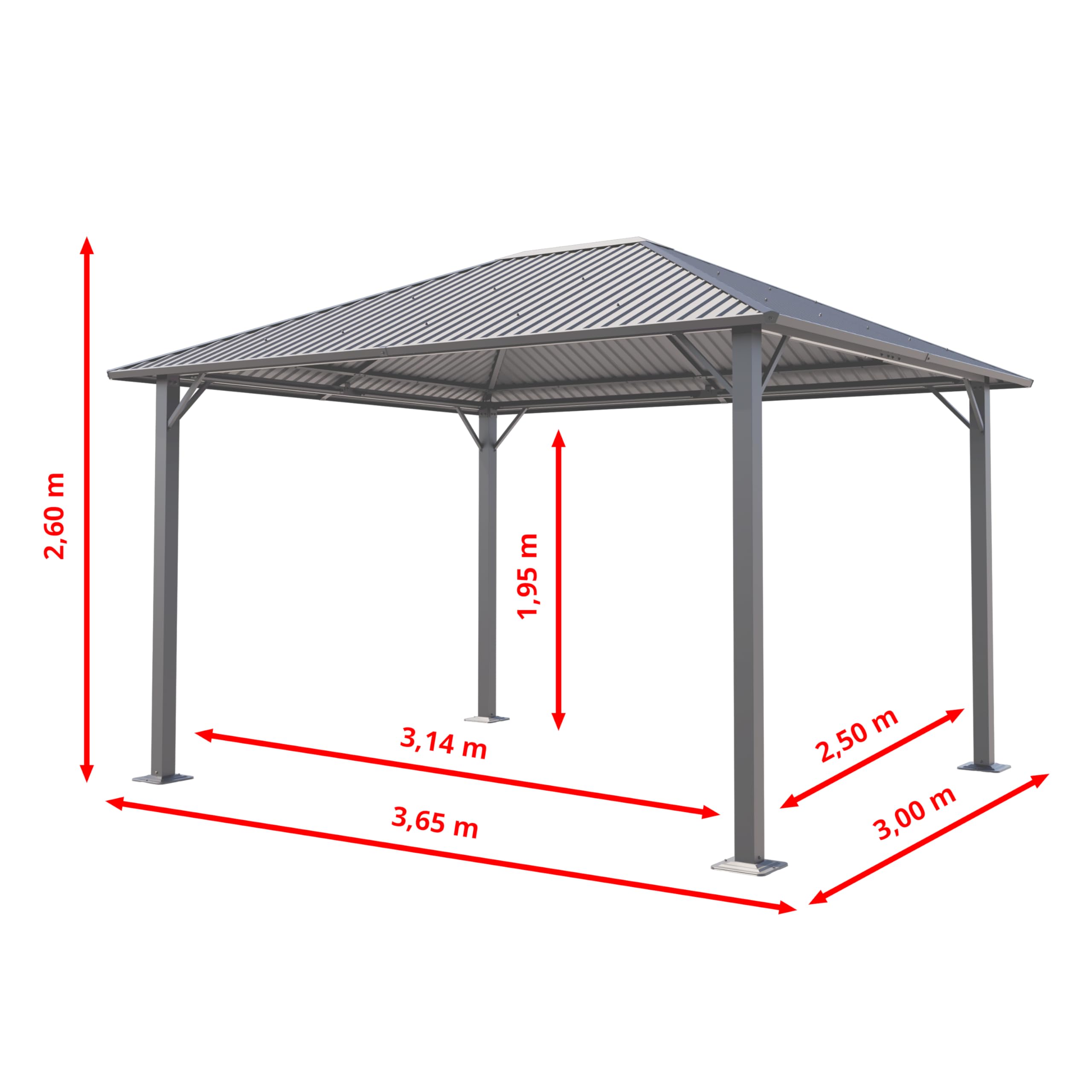TOOLPORT Pawilon ogrodowy 3x3,65 m Hardtop dach stalowy z 4 ściany boczne i moskitiera, szary
