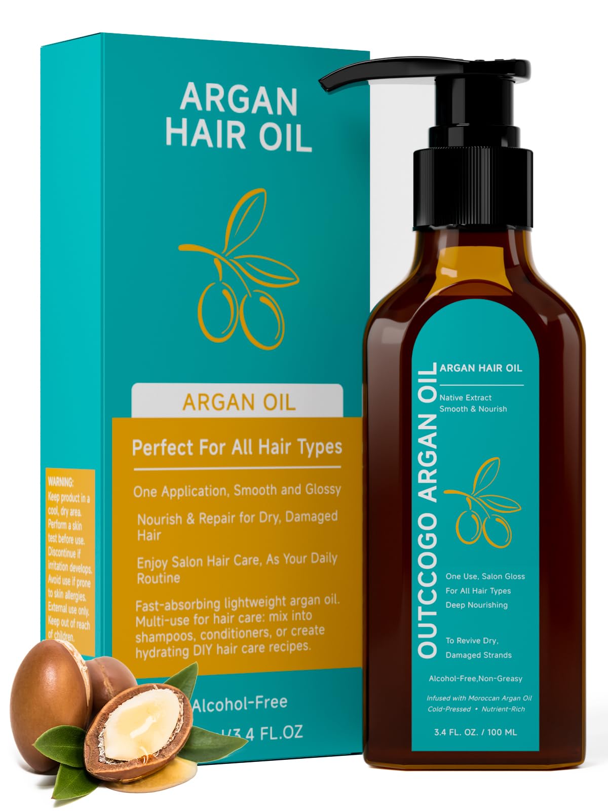 Moroccan Argan Oil, Hair Oil for Frizzy Hair, Nourishing Smoothing for Frizz Control, Curly Long Dry Damaged Hair Treatment & Heat Protectant, 3.4 Fl Oz