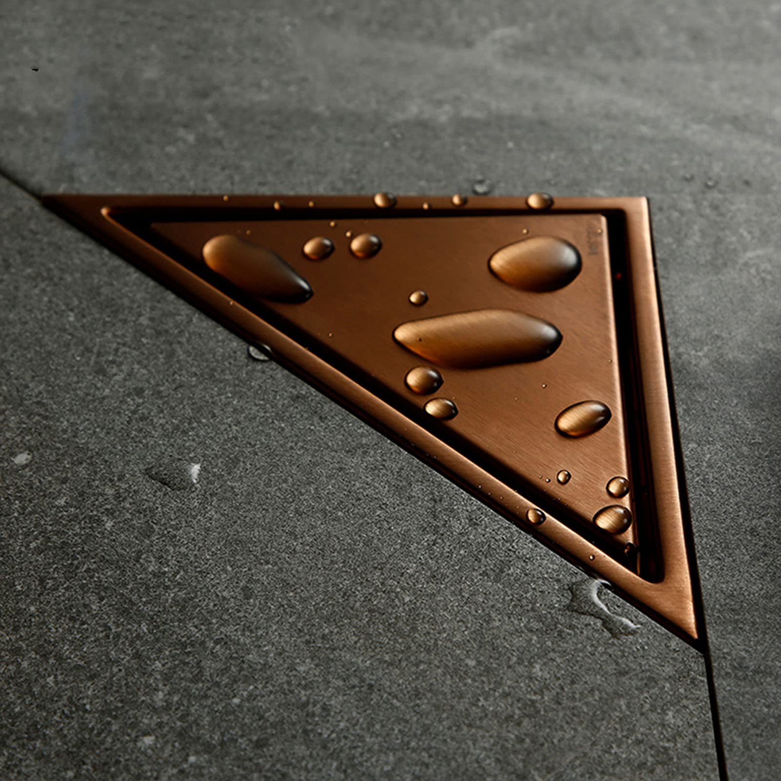 Scarico Doccia, Scarico a Pavimento in Acciaio Inox per Bagno, Scarico a Pavimento con Inserto in Piastrelle triangolari, Scarico Doccia con griglia Rimovibile, Filtro raccogli-Capelli, Oro Rosa