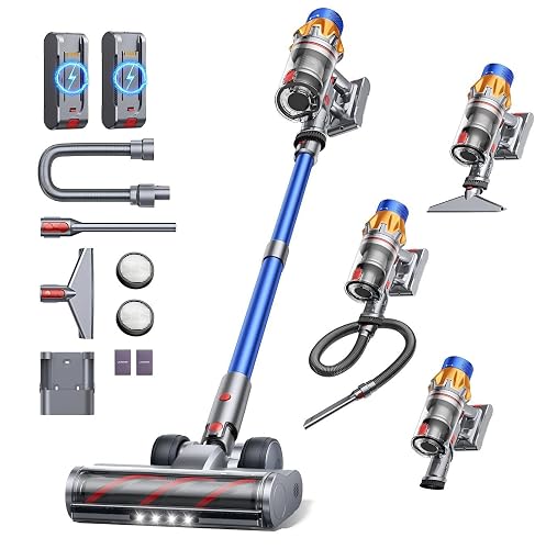 Fieety Kabelloser Akku-Staubsauger mit 2 Akkus, 130 Min Laufzeit, 50Kpa/600W Starke Saugkraft, Automatikmodus, Wandmontierte Ladestation, 1.5M Schlauch für Hartböden Teppiche Tierhaare Auto