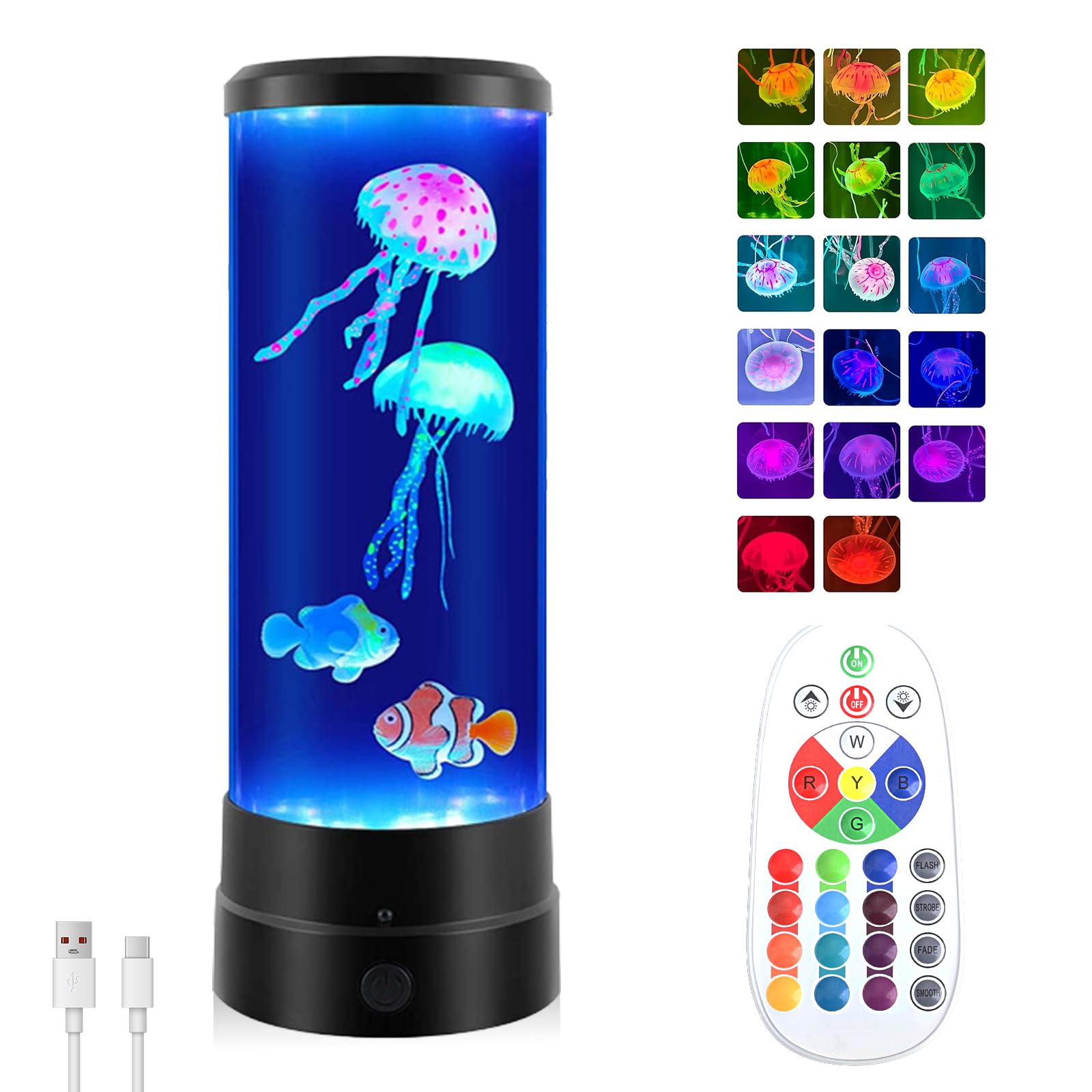 JIMACRO 12 Inch Jellyfish Tank Aquarium Lamp, 17 Color Modes Jellyfish Lamp LED Mood Light with Remote Control, USB Powered Jellyfish Lava Lamp Aquarium Light, Aquarium Sensory Fish Mood Lights
