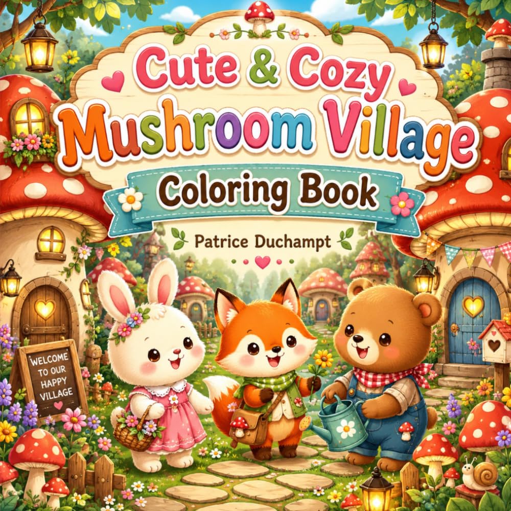 Cute & Cozy Mushroom Village Coloring Book