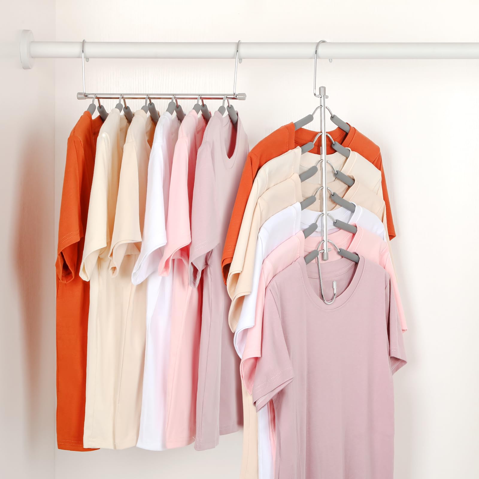 TOPIA HANGER CT65G Kleiderbügel, platzsparend, 6 Etagen, platzsparend, keine Stöße, Schulterbügel, rutschfest, mit Schaumstoff gepolstert, Schrank-Organizer und Aufbewahrung für Damen und Herren, 4