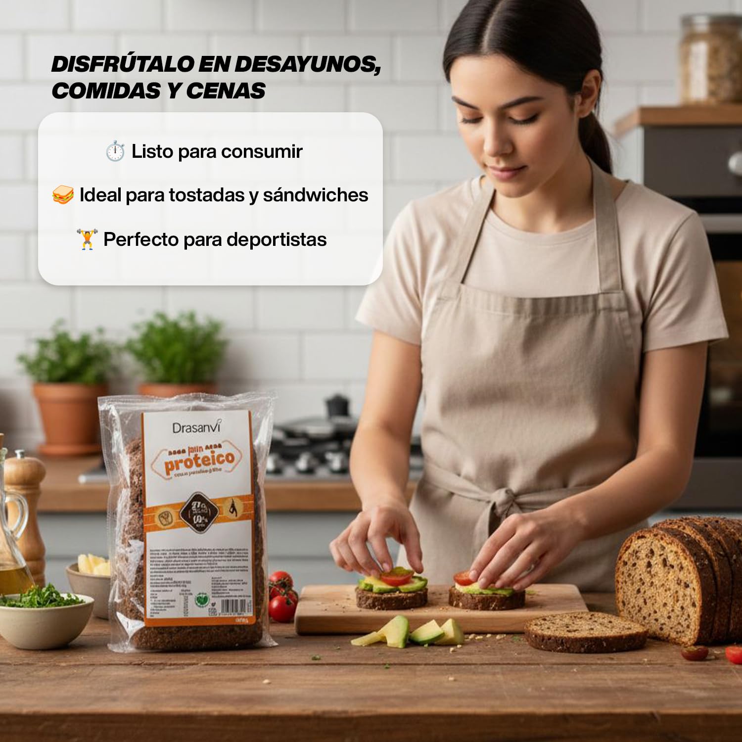 DRASANVI Pan Proteico Bajo en Carbohidratos 27% Proteínas Alto Contenido en Fibra Bajo en Azúcares y Calorías 365 gr