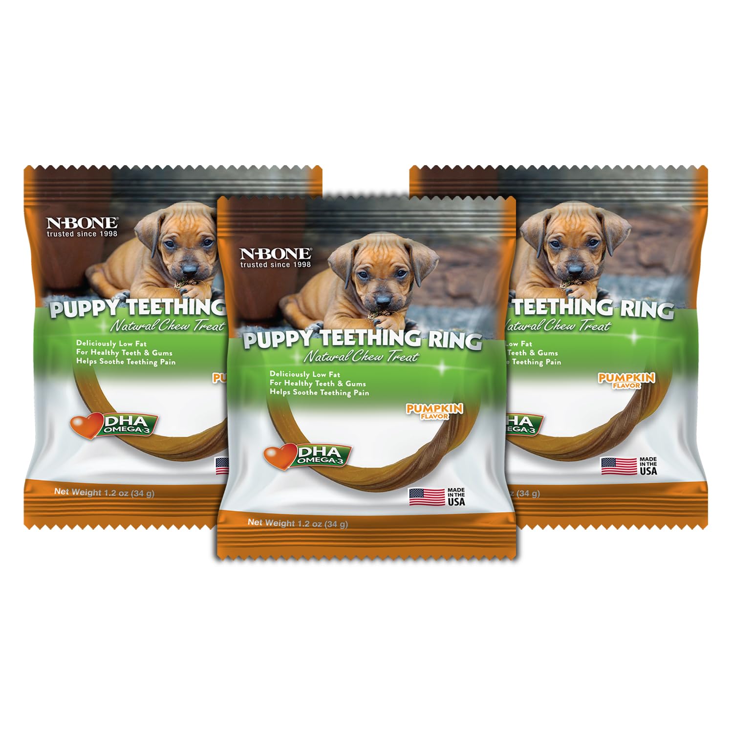 N-Bone All-Natural Chew Treats for Puppy Pumpkin Flavour, Low-Fat Formulated with DHA and Calcium for Healthy Teeth & Gums, Reduces Tartar & Plaque