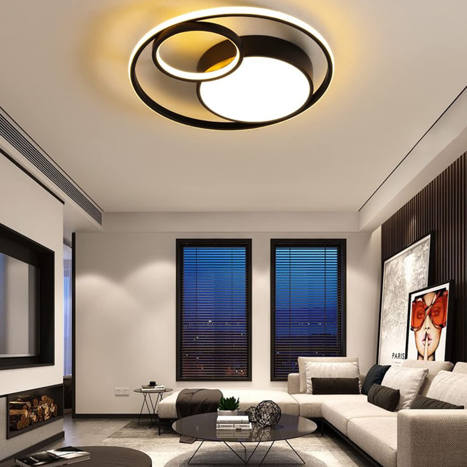 RuiRfh Moderne Woonkamer Plafondlamp Met Afstandsbediening Dimbare Plafondverlichting Hoge Helderheid Acryl Lampenkap 3 Ringen Chique Aluminium Plafondlamp Slaapkamer Keuken Restaurant(50cm 40cm 30cm