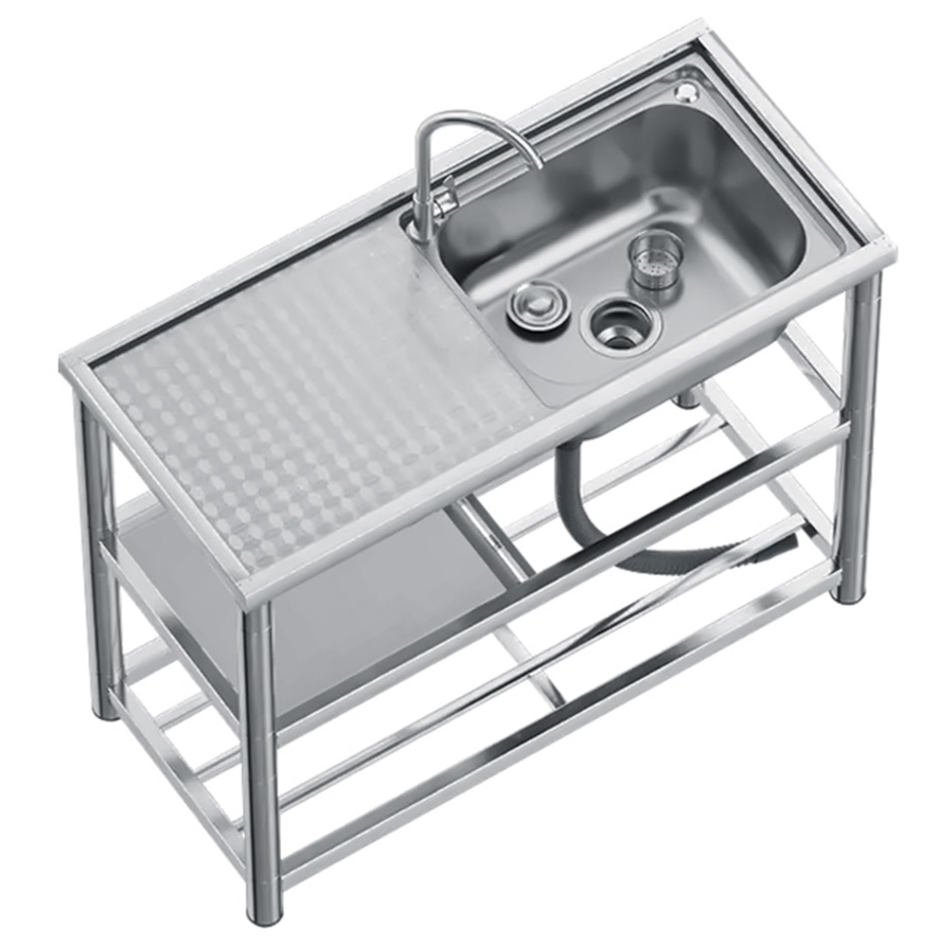 ZTCHSENZT Sink,Stainless Steel Utility Sink - Freestanding Kitchen Sink with Drainboard & Faucet Ideal for Backyard Garage Commercial Use Includes Storage Shelf & Hand Sink