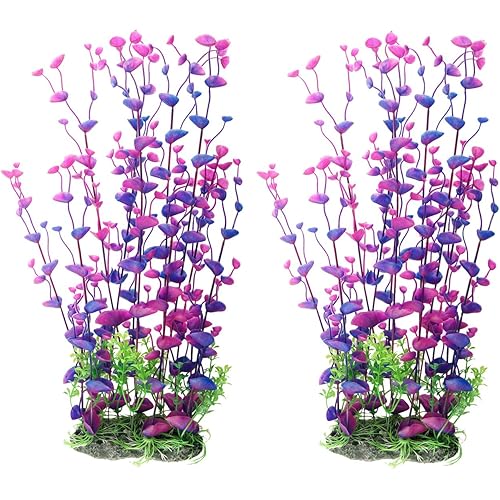 CNZ Aquarium Decor Fish Tank Decoration Ornament Artificial Purple Plastic Plant 16-inch, 2-Pack