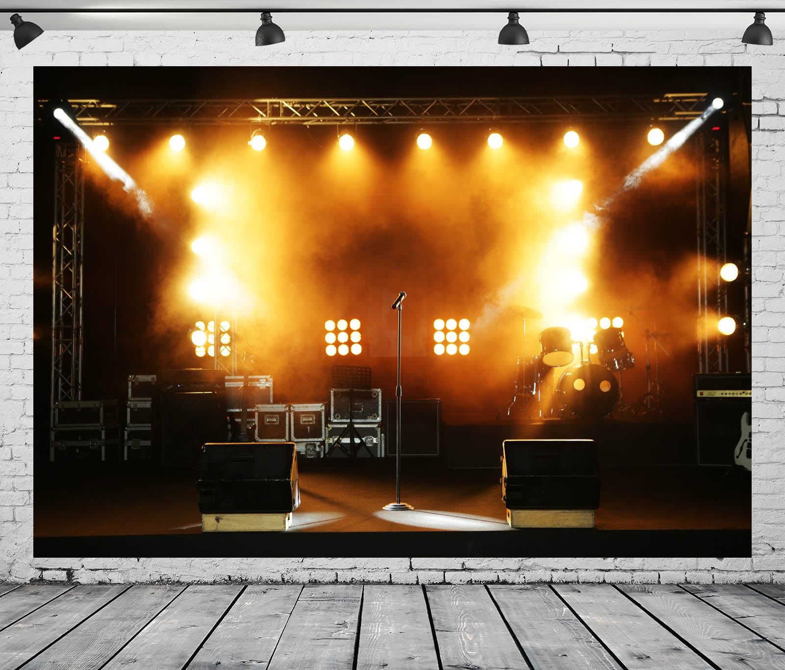 BELECO 4.6x3m Stoffhintergrund Konzertbühne | Schlagzeug Mikrofone Scheinwerfer Live Konzert Hintergrund Musikparty Banner Foto Studio Requisiten