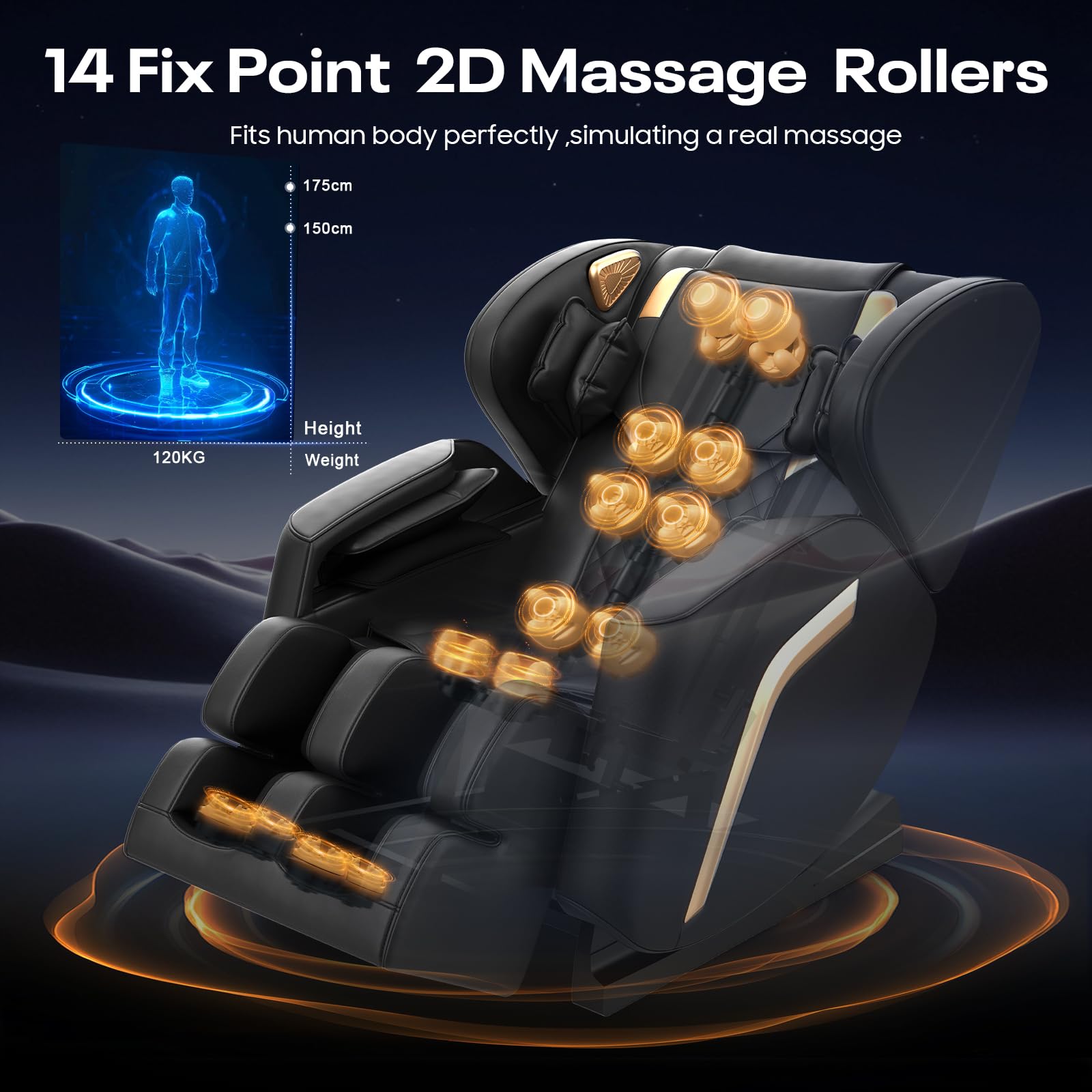 Poltrona Massaggiante con Funzione di Riscaldamento,14 Rulli Massaggianti,9 Airbag,Massaggio ai piedi,Altoparlante Bluetooth,Controllo Tramite Smartphone,Controller Touchscreen, Gravità Zero