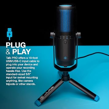JLab Talk Pro USB Microphone, USB-C Output, Cardioid, Omnidirectional, Stereo, Bidirectional, 192k Sample Rate, 20Hz-20kHz Frequency Response, Volume, Gain Control, Quick Mute, Plug & Play