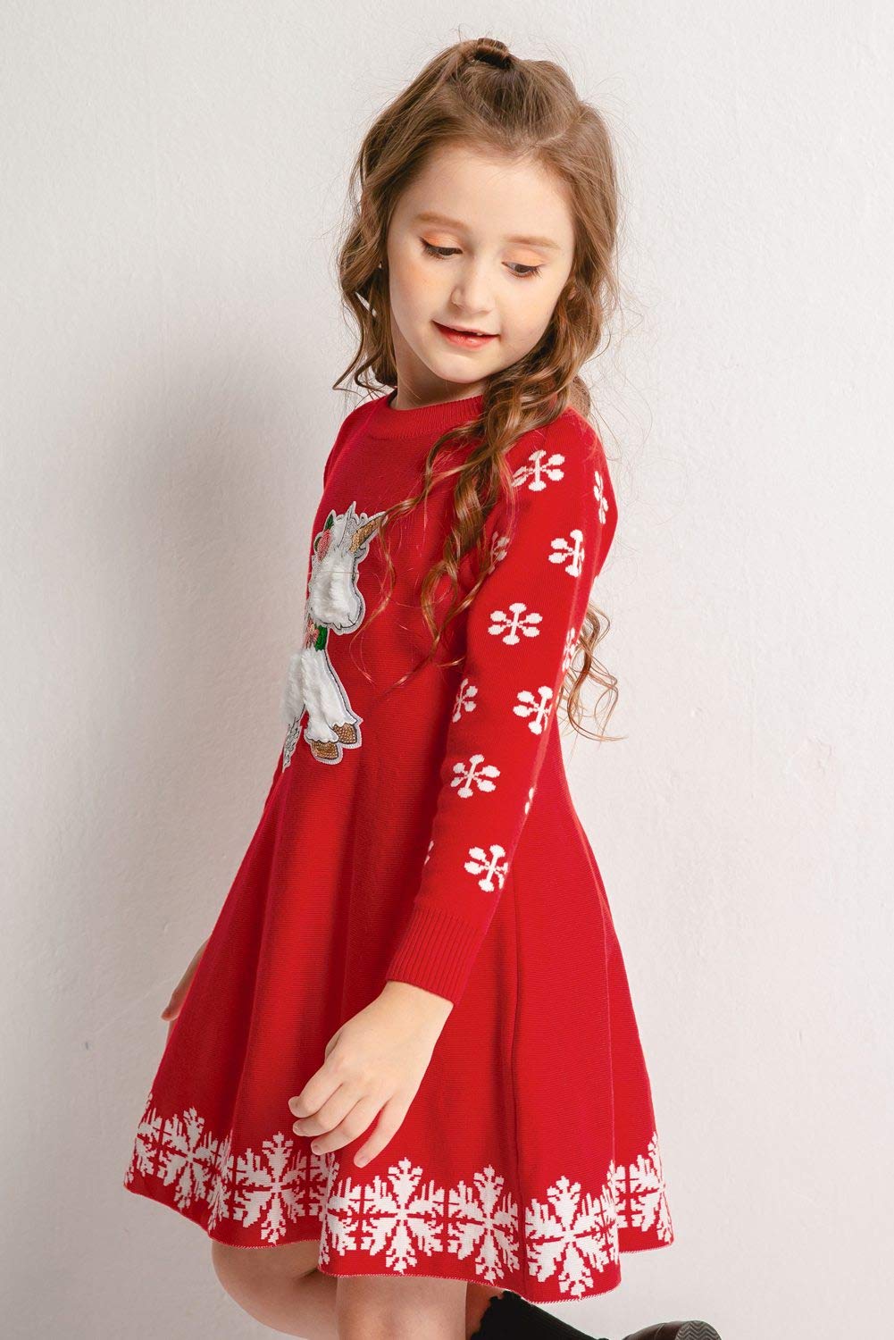 SMILING PINKER Vestidos de niña de manga larga de Navidad para niños de punto casual ciervo para vestido columpio otoño invierno