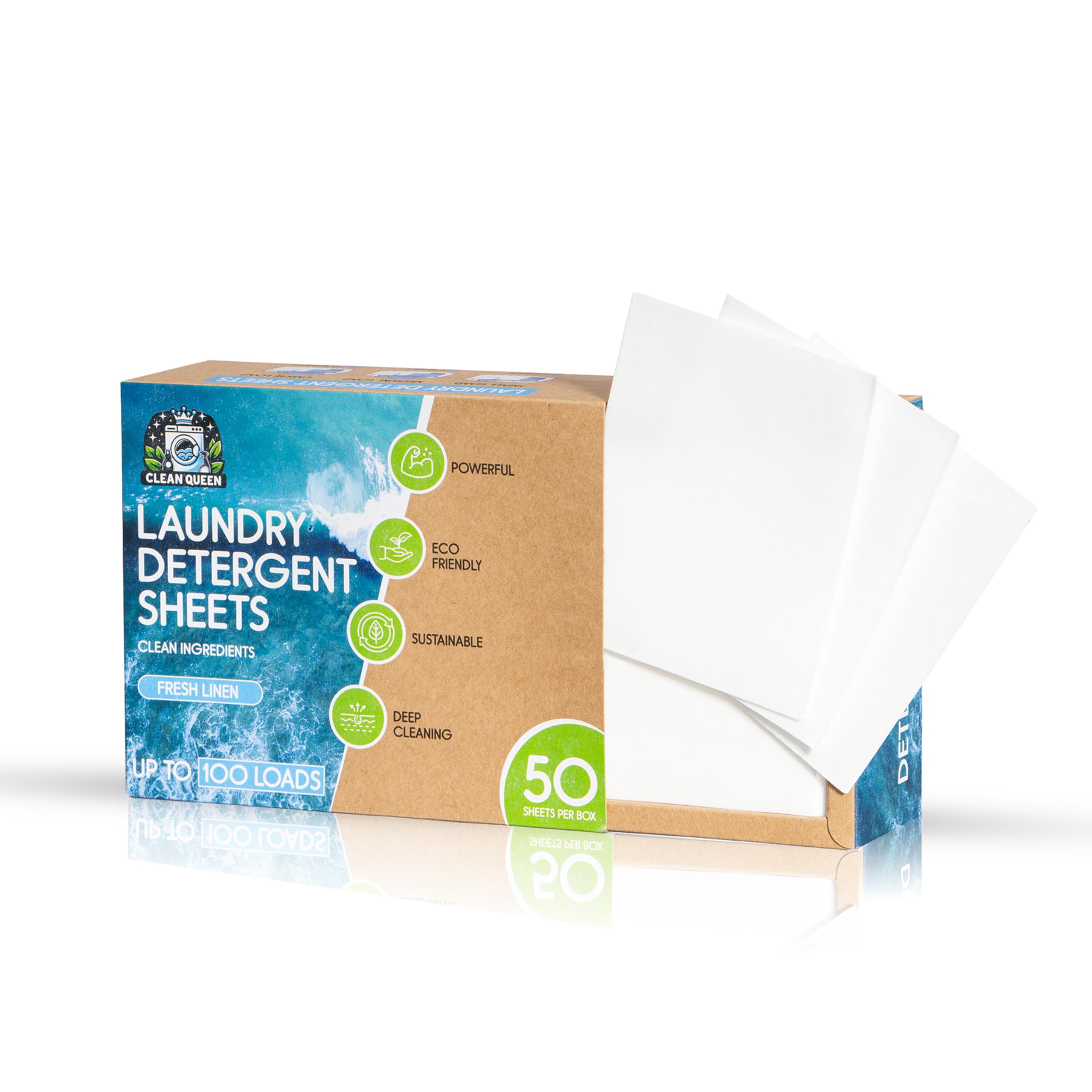 CLEAN QUEEN Laundry Detergent Sheets - 100 Loads - 50 Concentrated Detergent Sheets, Paraben Free and Hypoallergenic - Eco Friendly Laundry (Fresh