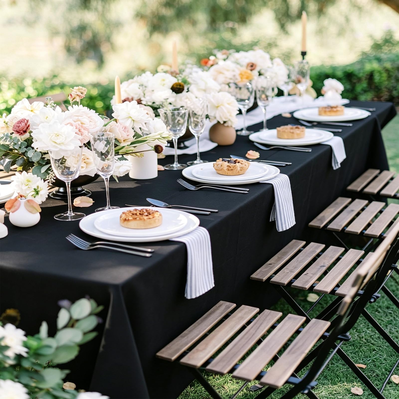 Lot de 10 Nappes Noir Nappe en Tissu 153x260cm Couverture de Table | Lavable, Noel, Jardin, fête, Mariage ou Maison,Décoration de table, Protection de table, Anti-Rides et Résistantes