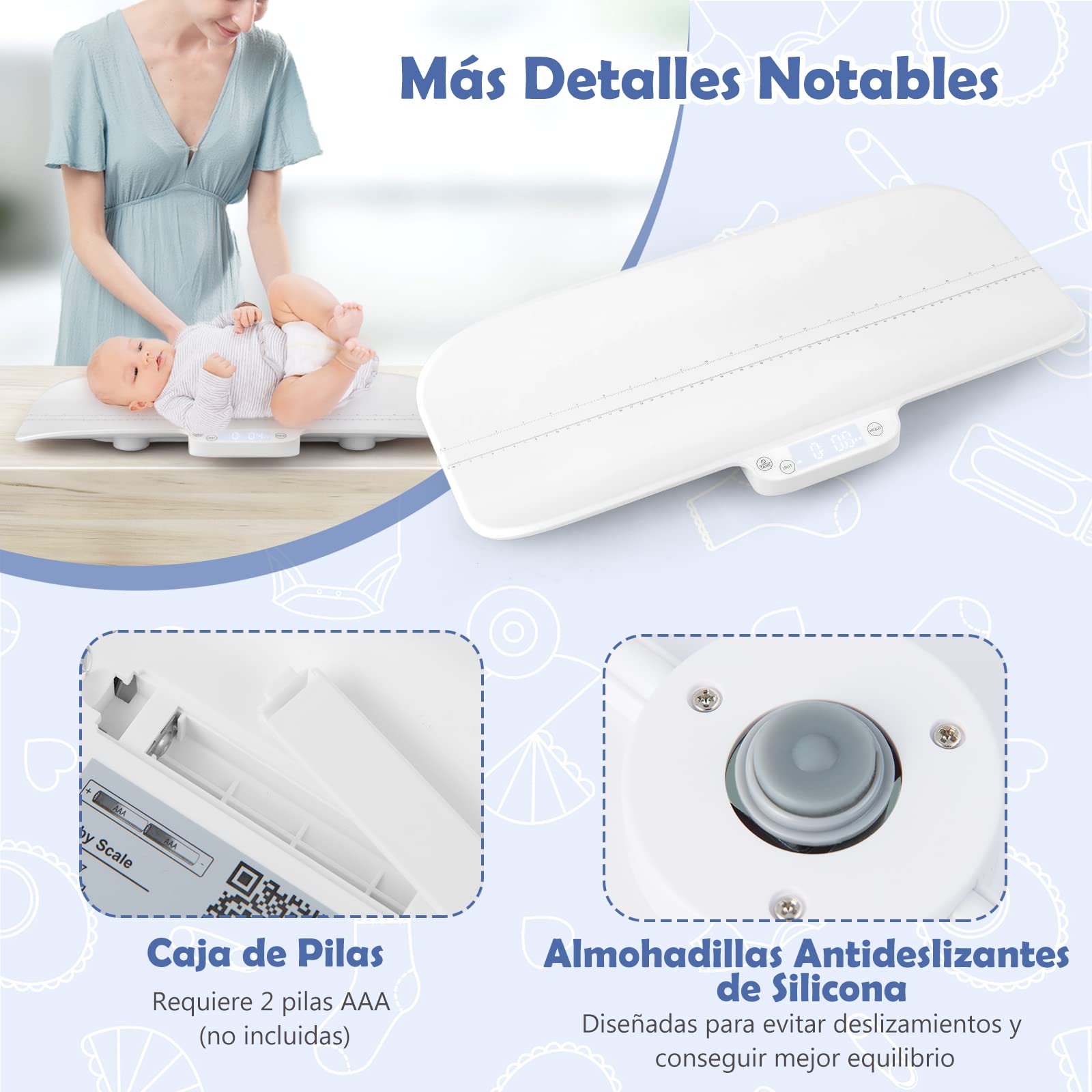 COSTWAY Báscula Bebe, Báscula Multifuncional para Bebés con 4 Modos de Medición, Báscula Infantil Digital Precisa, Báscula Digital con Pantalla LCD para Bebés y Mascotas (Sin Bluetooth)