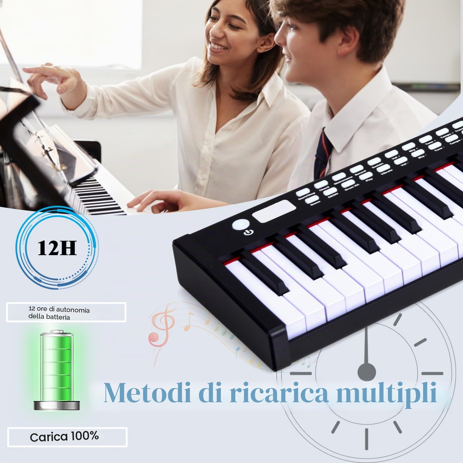 KOMFOTTEU Pianoforte Digitale 88 Tasti Multifunzionale, Tastiera Elettronica con Funzione Bluetooth, Pianola Semi-Pesato per Principianti con Pedale di Sustain, 127 x 21,5 x 6,5 cm (Nero)