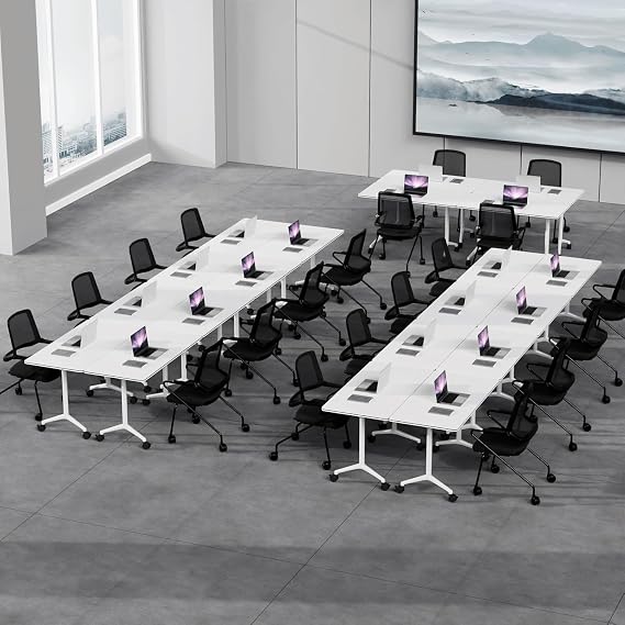 Folding Conference Table, Rectangular Conference Room Tables, Mobile Modular Training Table, Solid Steel Frame,Thickened Panel,for Schools,Meeting Room and Offices (4PCS, 71in)