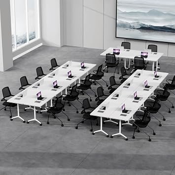 Folding Conference Table, Rectangular Conference Room Tables, Mobile Modular Training Table, Solid Steel Frame,Thickened Panel,for Schools,Meeting Room and Offices (4PCS, 71in)