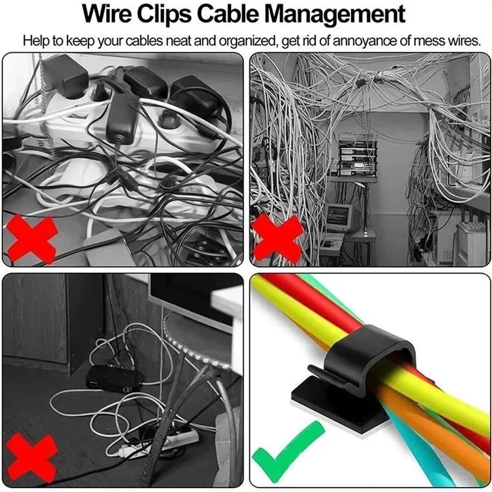 50/100 Stück Kabel-Organizer-Clips for USB-Ladedatenleitungen, Spulenwickler, wandmontierter Kabelhalter, selbstklebender Kabelclip(50Pcs-Black)