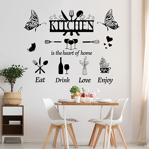 Miniatura 9 de Calcomanías de pared grandes para cocina, comedor, citas, calcomanías de pared con texto en inglés "The Kitchen is The Heart of Home", decoración de