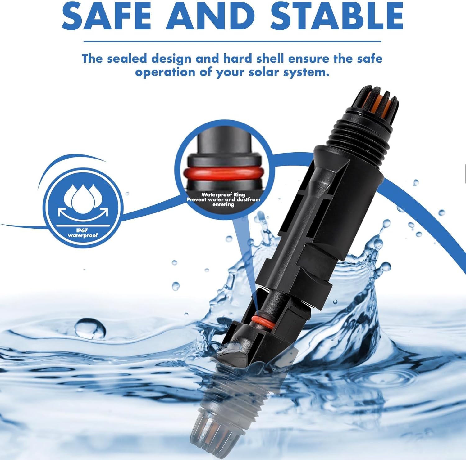 100 PCS Solar Panel Connectors, 50-Pairs+ 2 Spanners Solar Connector IP67 Waterproof 1000V 30A Photovoltaic Connector for Solar Panel System （10AWG）