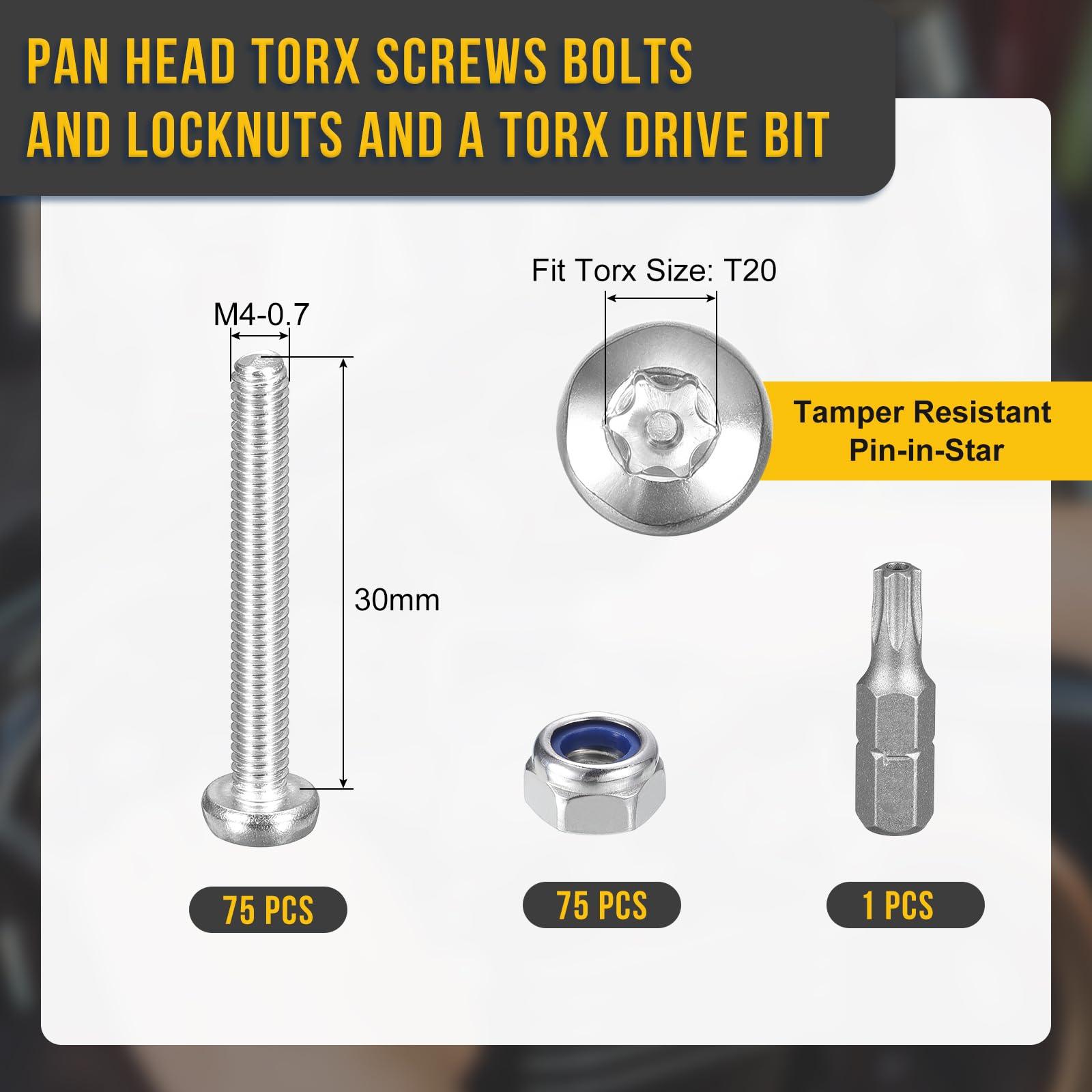 DTGN M4x30mm Pan Head Torx Security Screws, 150Pack, Good for Machinery - Image 2