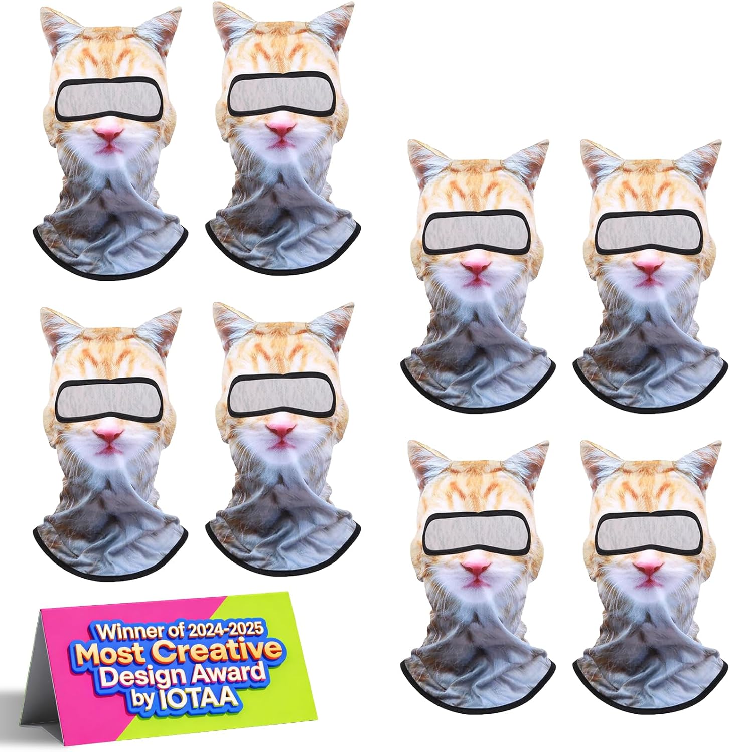 8PCS Cat Ski Mask Sheisty Shiesty Funny Cute Face Balaclava Men Christmas Animal Kitty with Ears Rave Gear 3D Printed Head Yellow Construction Shystie Catmask Hood Shisty for Adults Skimask