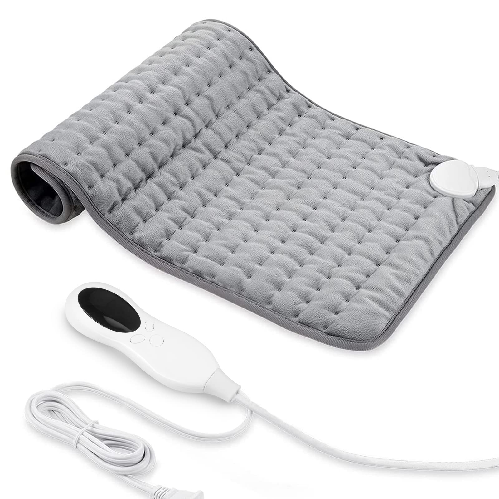 Almohadilla Térmica, Cobijas Eléctricas para Alivio de Dolores de Espalda, Hombros y Cuello, 10 Niveles de Calor y 3 Ajustes de Temporizador con Apagado Automático, Calentamiento Rápido Gris