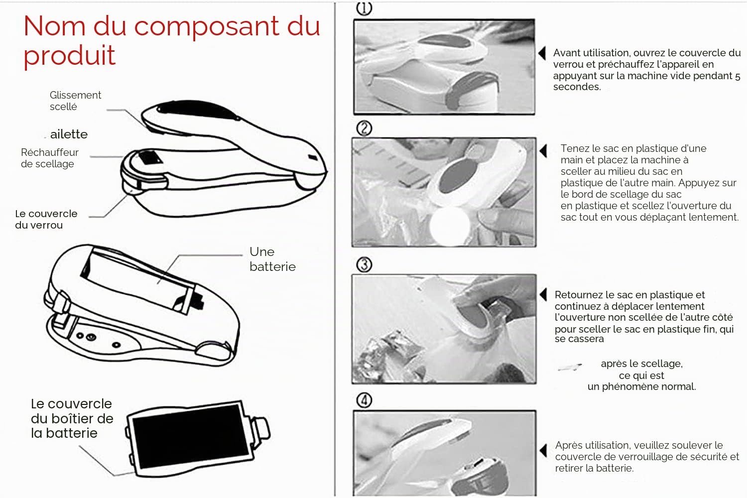 Mini Scelleur, Mini Scelleur Sac Plastique, Portable Scelleuse, Mini scellant thermique pour sacs de nourriture, Joint hermétique pour préserver la fraîcheur, Fonctionne avec piles (rose)