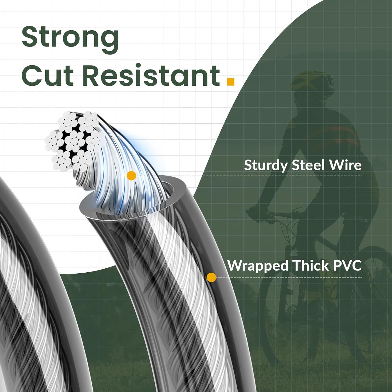 Titanker Bike Lock Cable,12mm Thick Security Cable with Loops Heavy Duty Steel Cable Vinyl Coated Bike Cable Lock Security Chain (4ft, 7ft, 15ft, 30ft) - Image 3