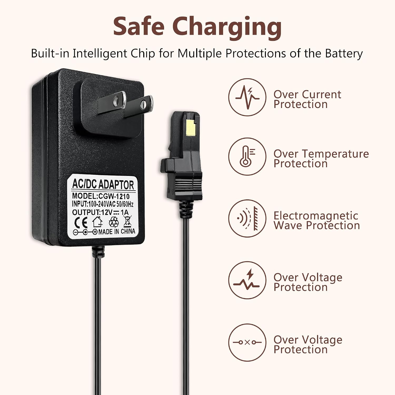 12V Power Wheels Battery Adapter charger for Fisher-Price 12V Ride-On Toys, Barbie Jeep, Ford Raptor, Dodge, Dune Racer 6.6FT Power Cord with LED Indicator, Compatible with Gray & Orange Top Batteries