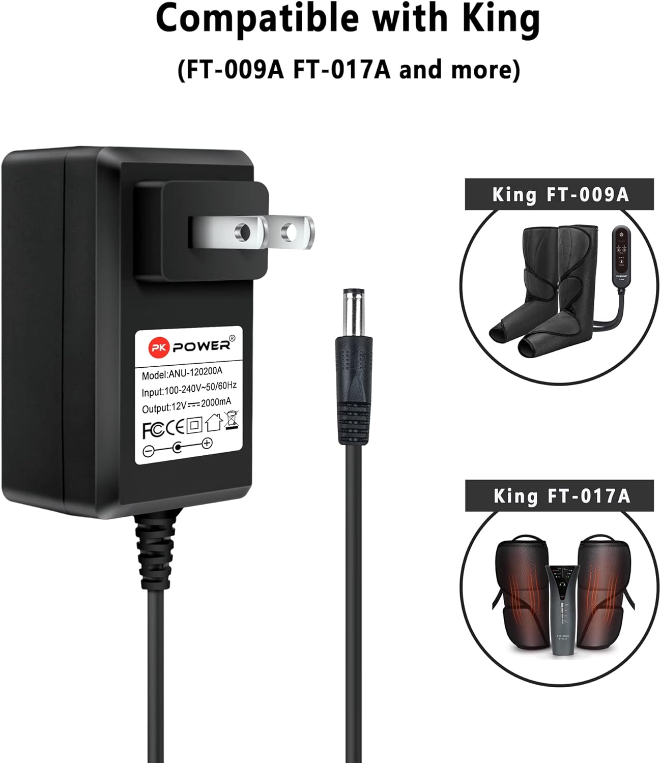 12V AC Adapter Charger Power Supply for FT-017A FT017A FT-009A FT009A Air Compression Therapy Device Leg Massager