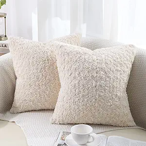 Cikary Cream Beige Fur Throw Pillow Covers 22x22 Set of 2