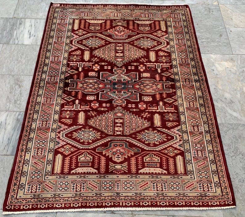 4 x 5 ft Afghan Handwoven Bokhara Wool Area Rug - (165 x 123 cm) Medallion Pattern for Elegant Home Décor
