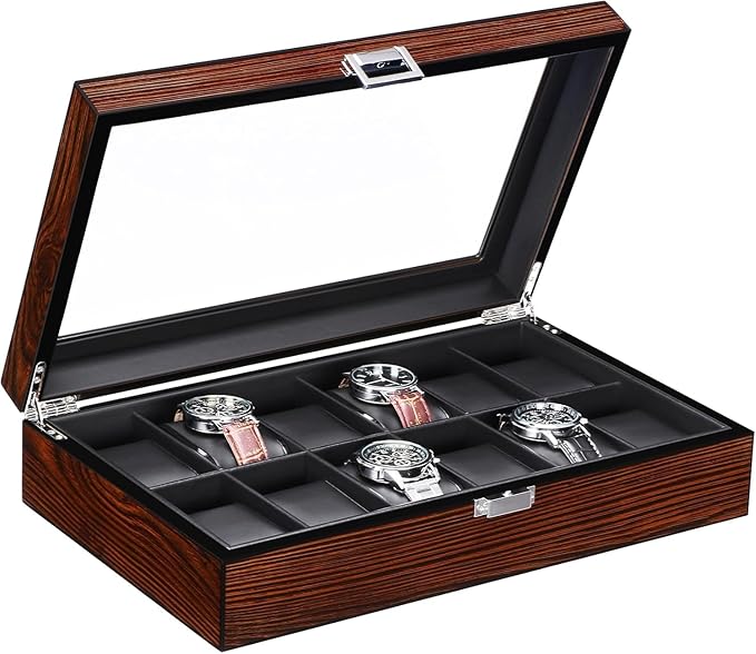 Boîte à Montres De Voyage Avec 3 Emplacements - En Cuir Synthétique Marron, Coussins Amovibles, Dimensions 25x11x7.6 Cm