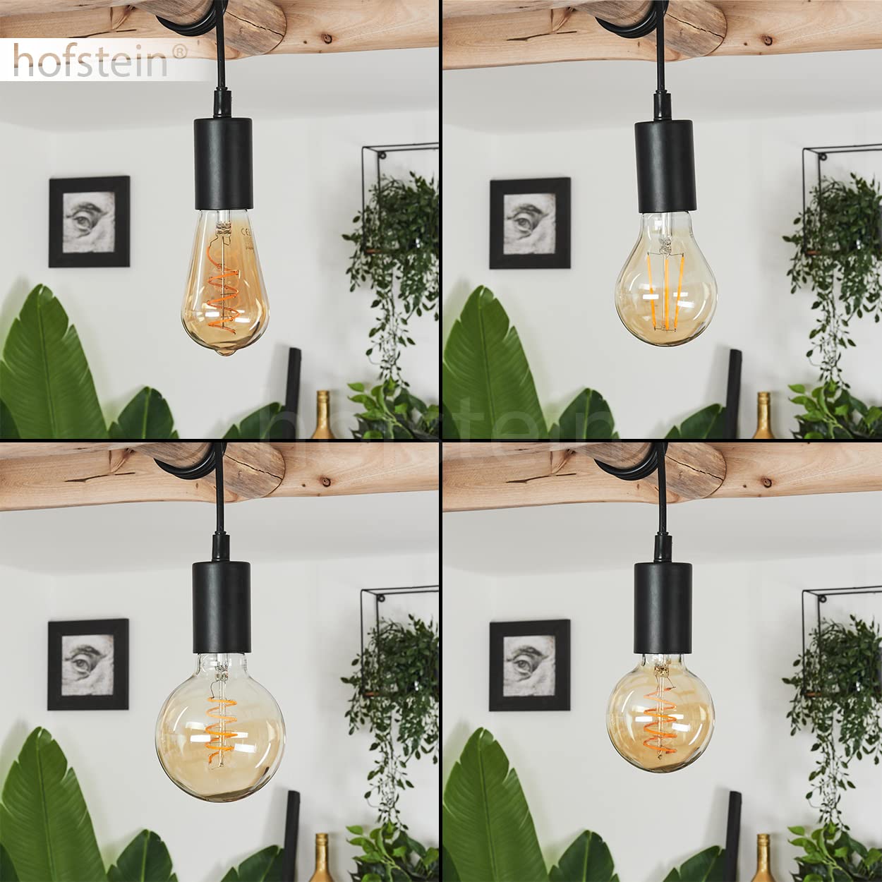 Lampada da soffitto Yaak, lampada da soffitto vintage in metallo in nero e legno, altezza massima 89,5 cm (regolabile), 3 x E27,le teste delle lampade sono regolabili individualmente,senza lampadina/e