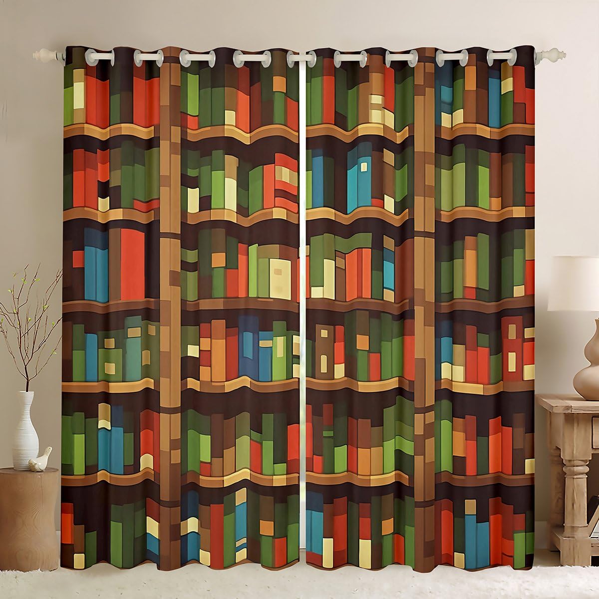 Rideaux pixel bloc de jeu Manfei marron 2 panneaux 117x137 cm