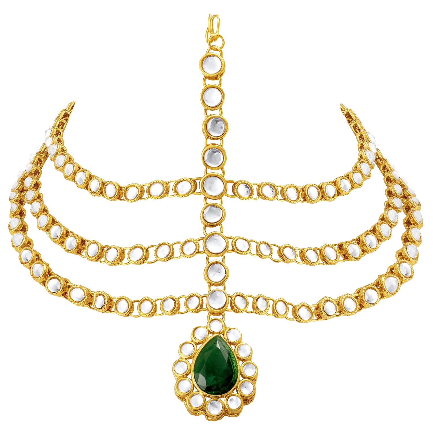 Peora Gold Plated 3 Layer Traditional Crystal Green Kundan Matha Patti/Maang Tikka for Women (B09MFQTRLK) Amazon Price History, Amazon Price Tracker