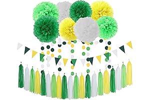 Green and Yellow Graduation Decorations 2023: 30pcs Tissue Pom Poms Streamers Tassel Garland Banner